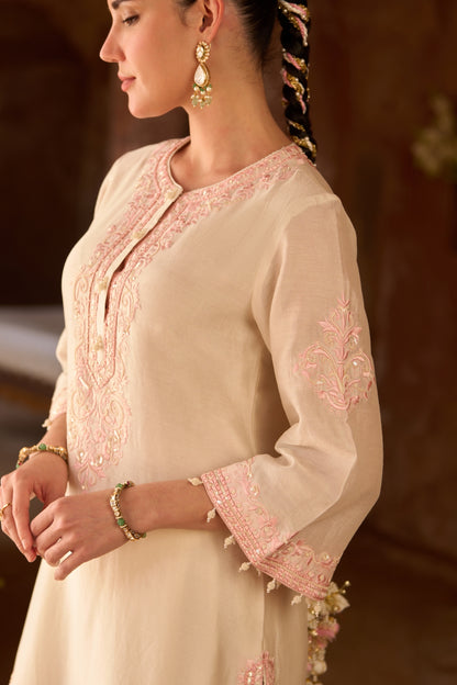 Nyra - Daisy Ivory With Pink Short Kurta And Dhoti