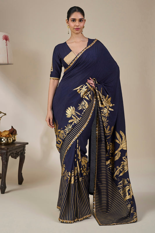 Blue Backwater Postcard Stripe Saree