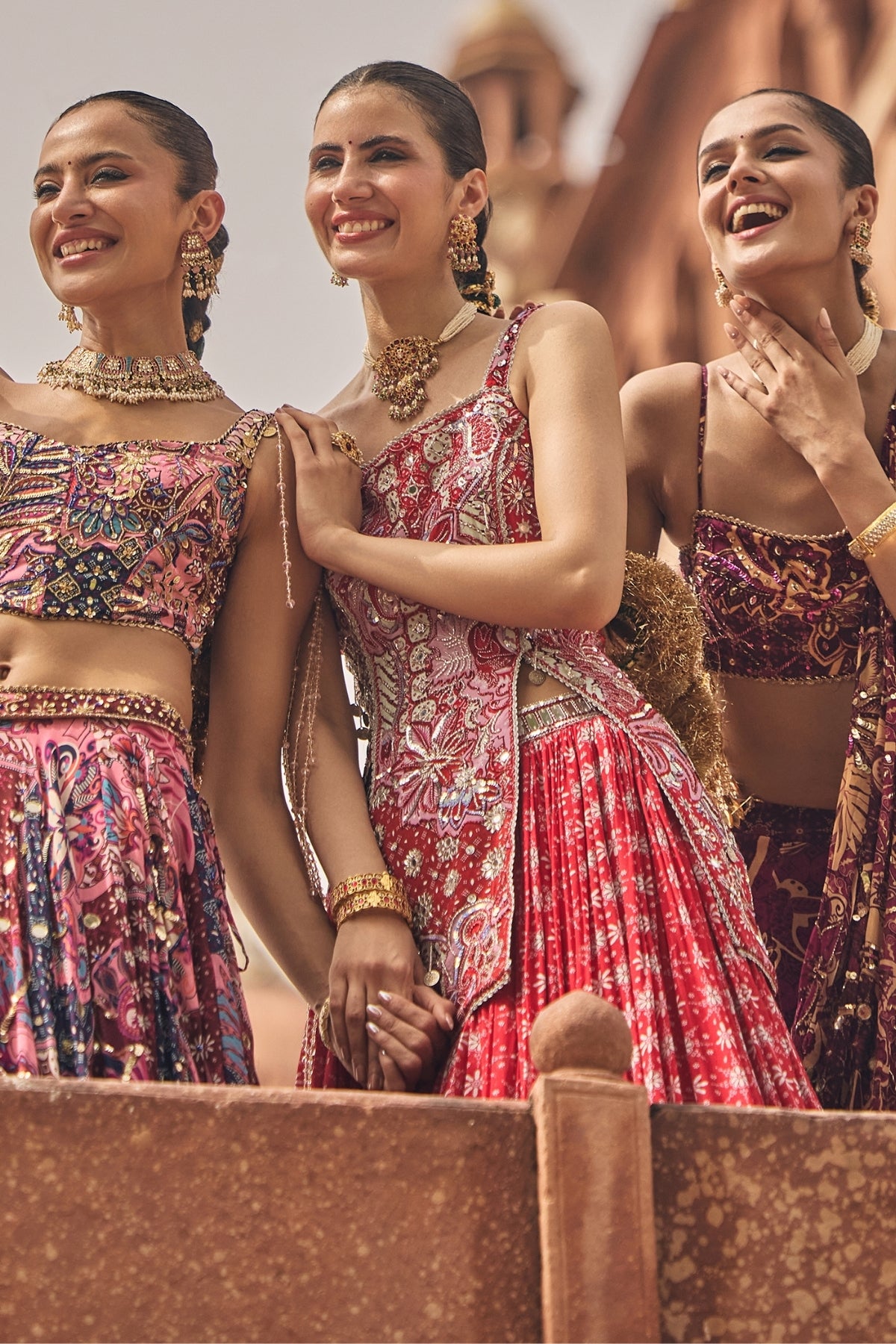 RED FLORAL SLIT KURTI WITH LEHENGA SET