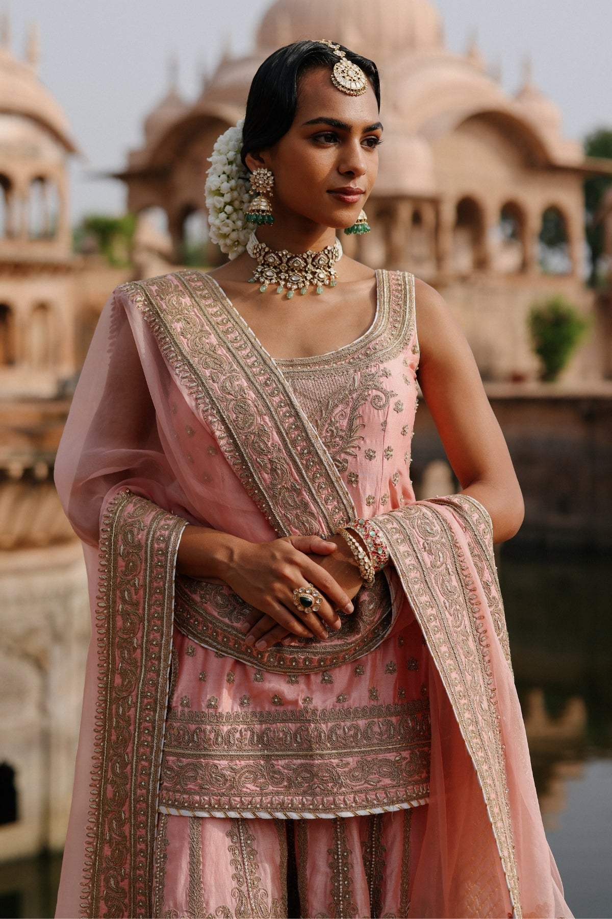 Tasnim - Pink Kurta Set with Sharara & Dupatta