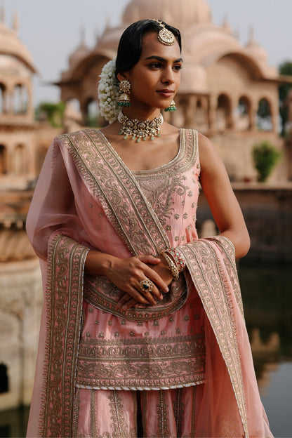 Tasnim - Pink Kurta Set with Sharara & Dupatta