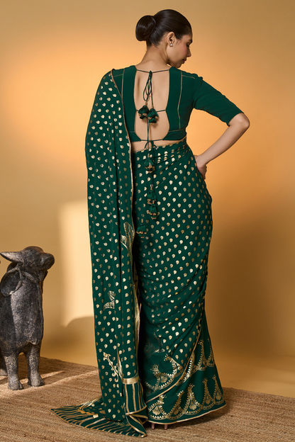 Emerald Green Palm Tree Saree