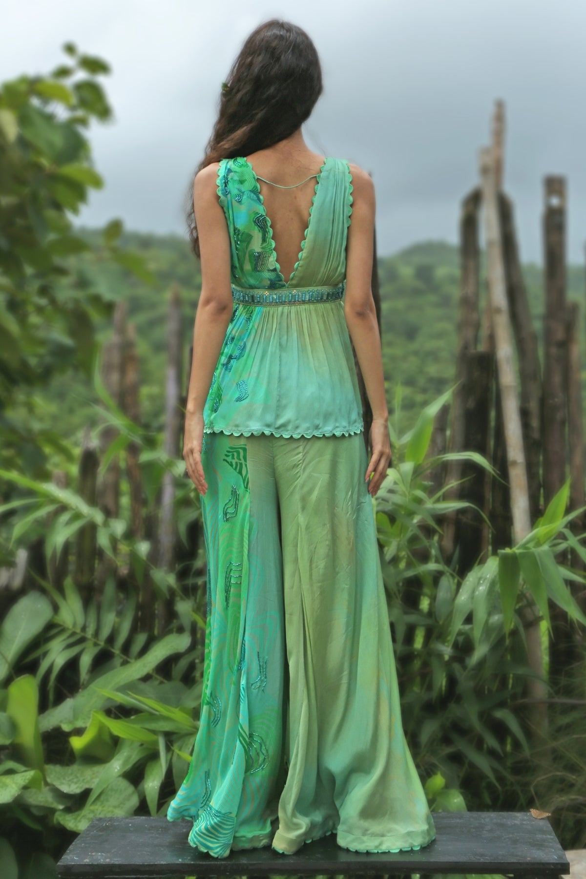 Aqua Green Chinon Chiffon Pant Set