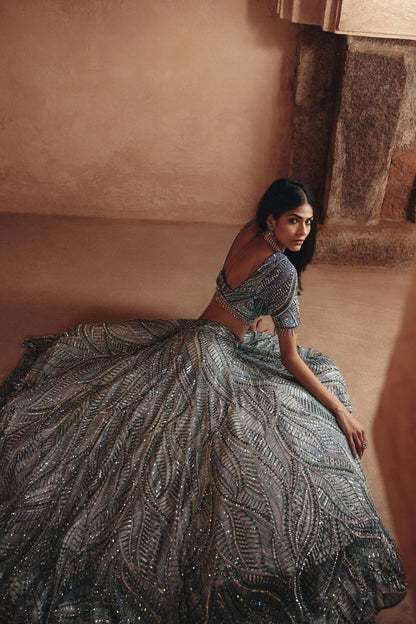 ICE BLUE FULLY EMBELLISHED LEHENGA SET