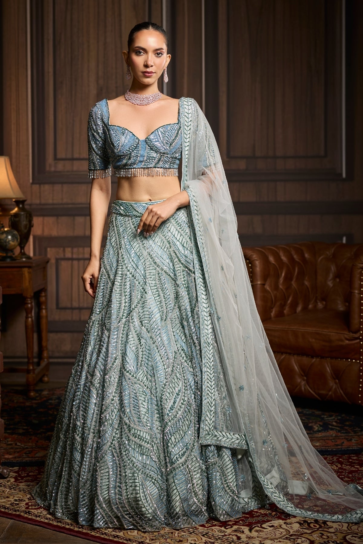 ICE BLUE FULLY EMBELLISHED LEHENGA SET