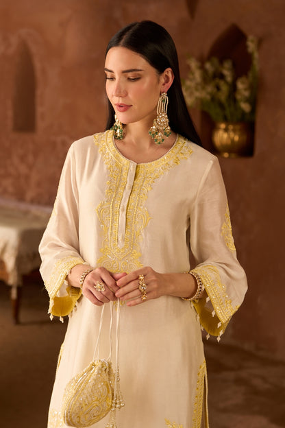 Nyra - Daisy Ivory With Lemon Yellow Short Kurta And Dhoti