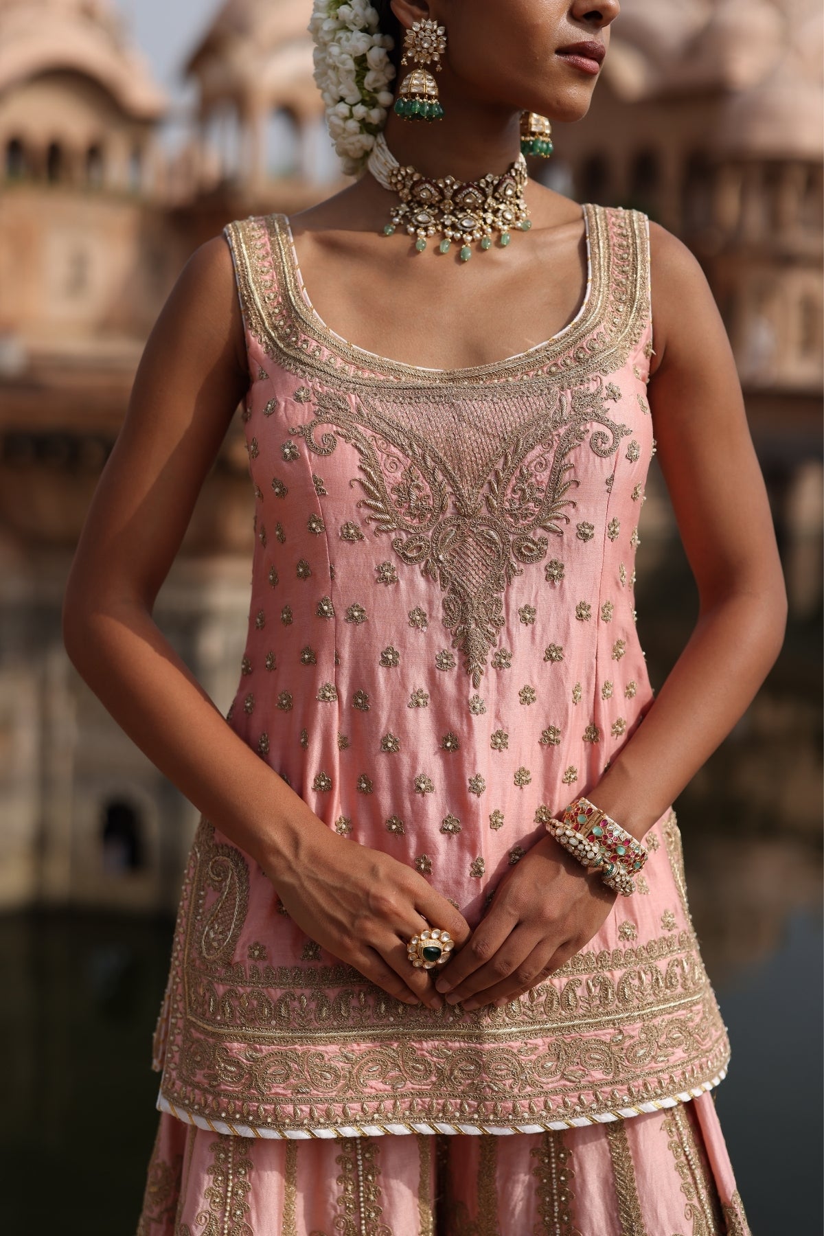 Tasnim - Pink Kurta Set with Sharara & Dupatta