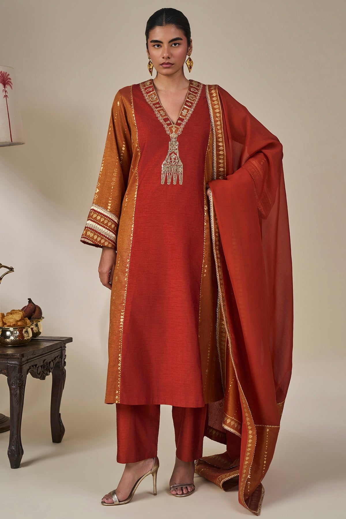 Rust Celestial Moonfall Kurta Set