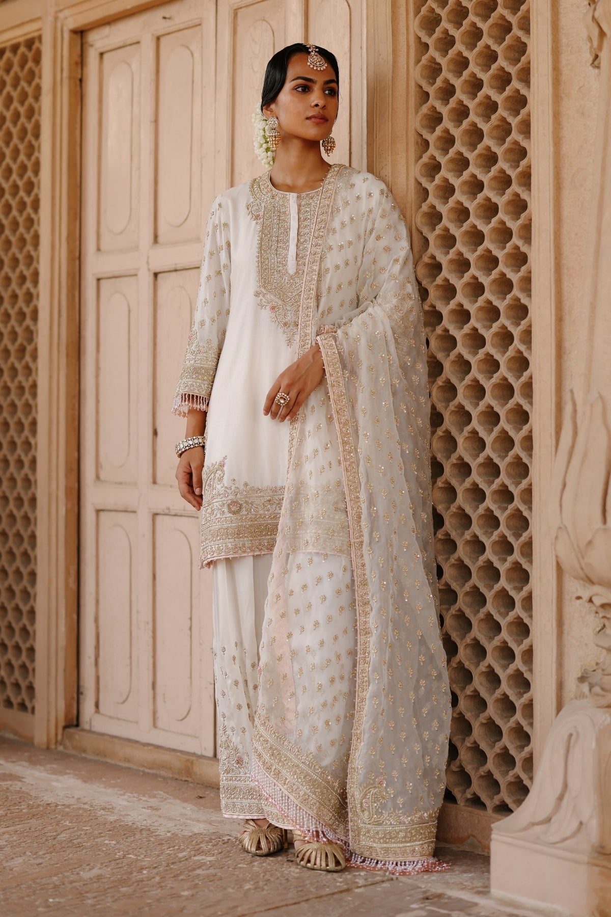 Ansha - Daisy Ivory Short Kurta Set with Salwar & Dupatta