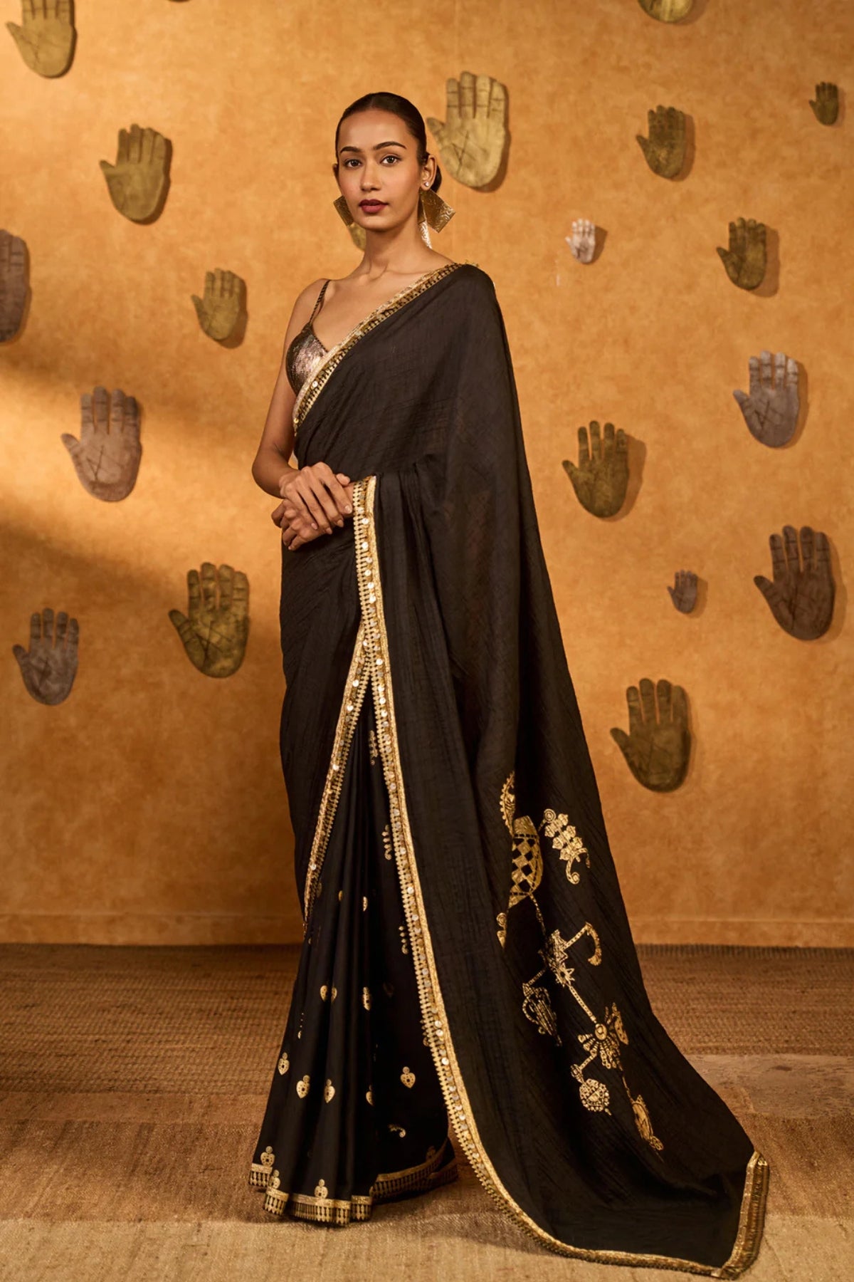 Black Wishdrop Gota Saree