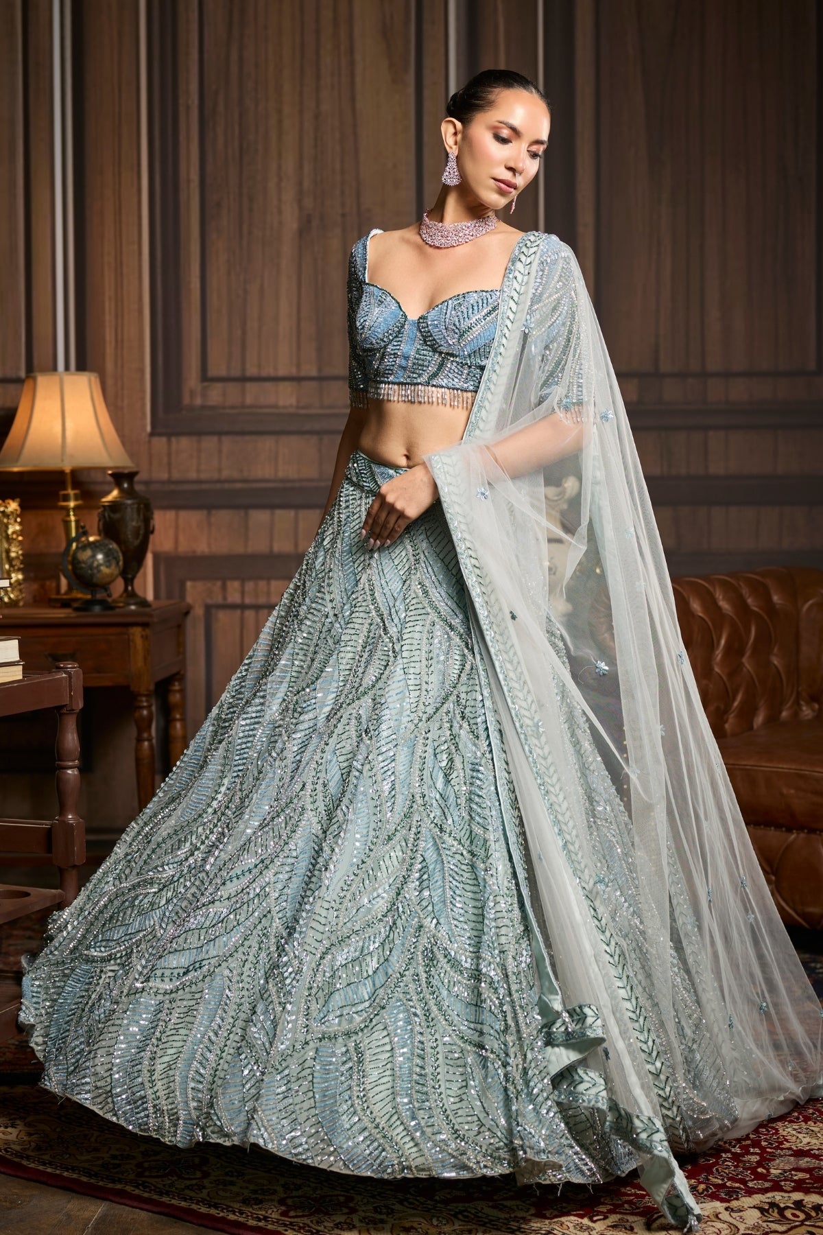 ICE BLUE FULLY EMBELLISHED LEHENGA SET