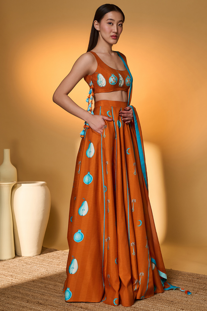 Saffron Sky Striped Lehenga Set