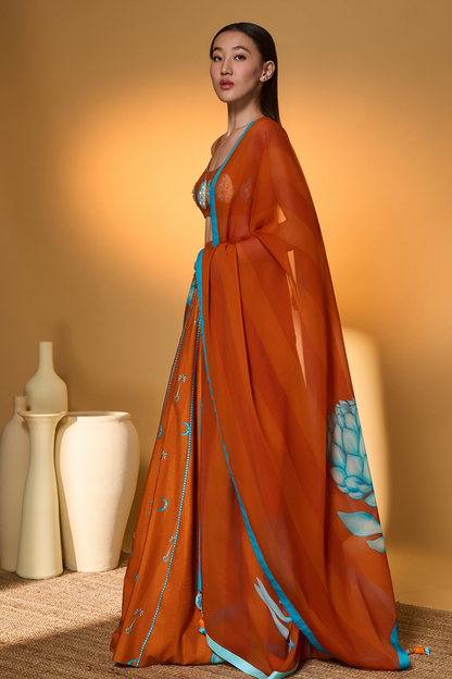 Saffron Sky Striped Lehenga Set
