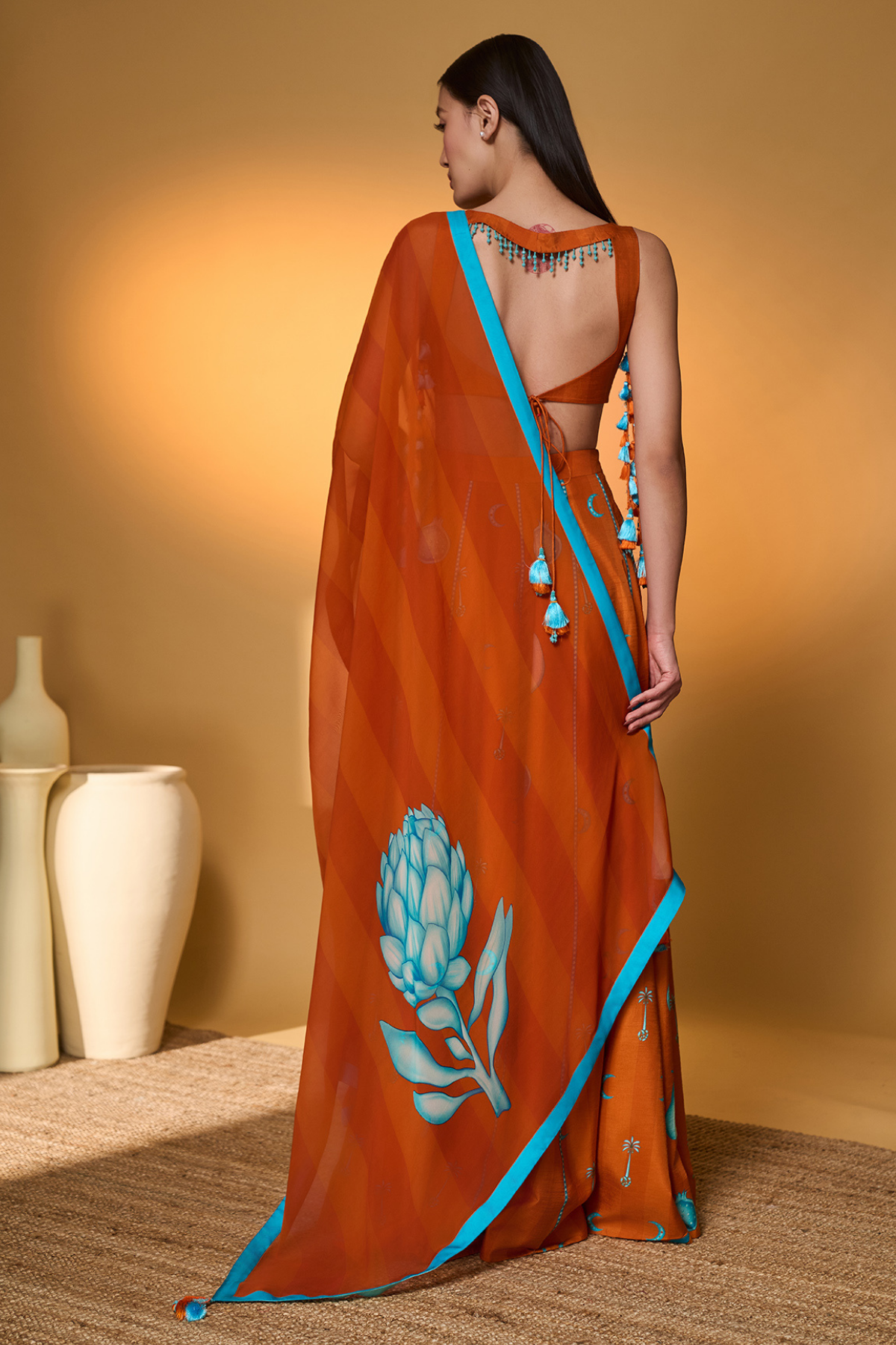 Saffron Sky Striped Lehenga Set