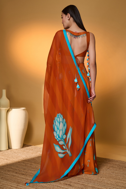 Saffron Sky Striped Lehenga Set