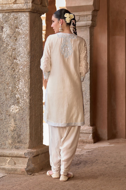 Ruhi - Daisy Ivory With Blue Short Kurta And Dhoti