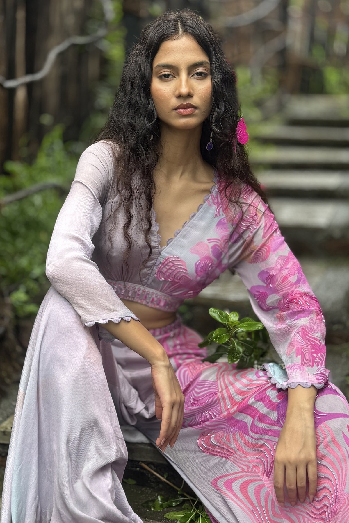 Pink Chinon Chiffon Pant Set