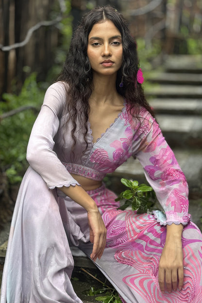 Pink Chinon Chiffon Pant Set