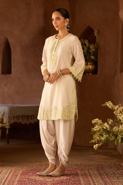 Ruhi - Daisy Ivory With Mint Green Short Kurta And Dhoti