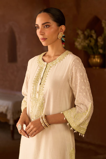 Ruhi - Daisy Ivory With Mint Green Short Kurta And Dhoti