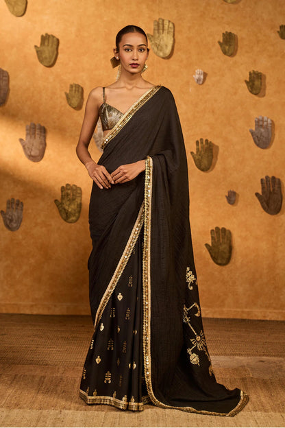 Black Wishdrop Gota Saree
