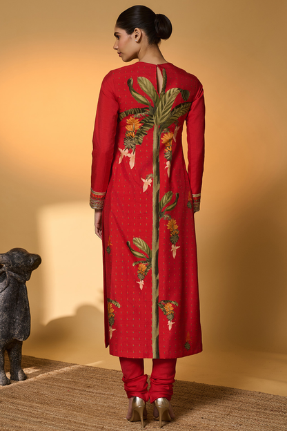 Red Khidki Kurta Set