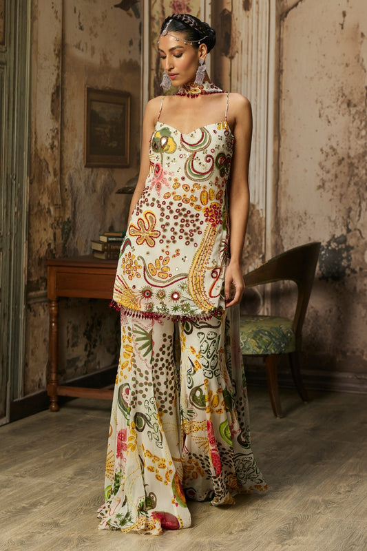 IVORY PRINT AND HIGHLIGHTED KURTI SET