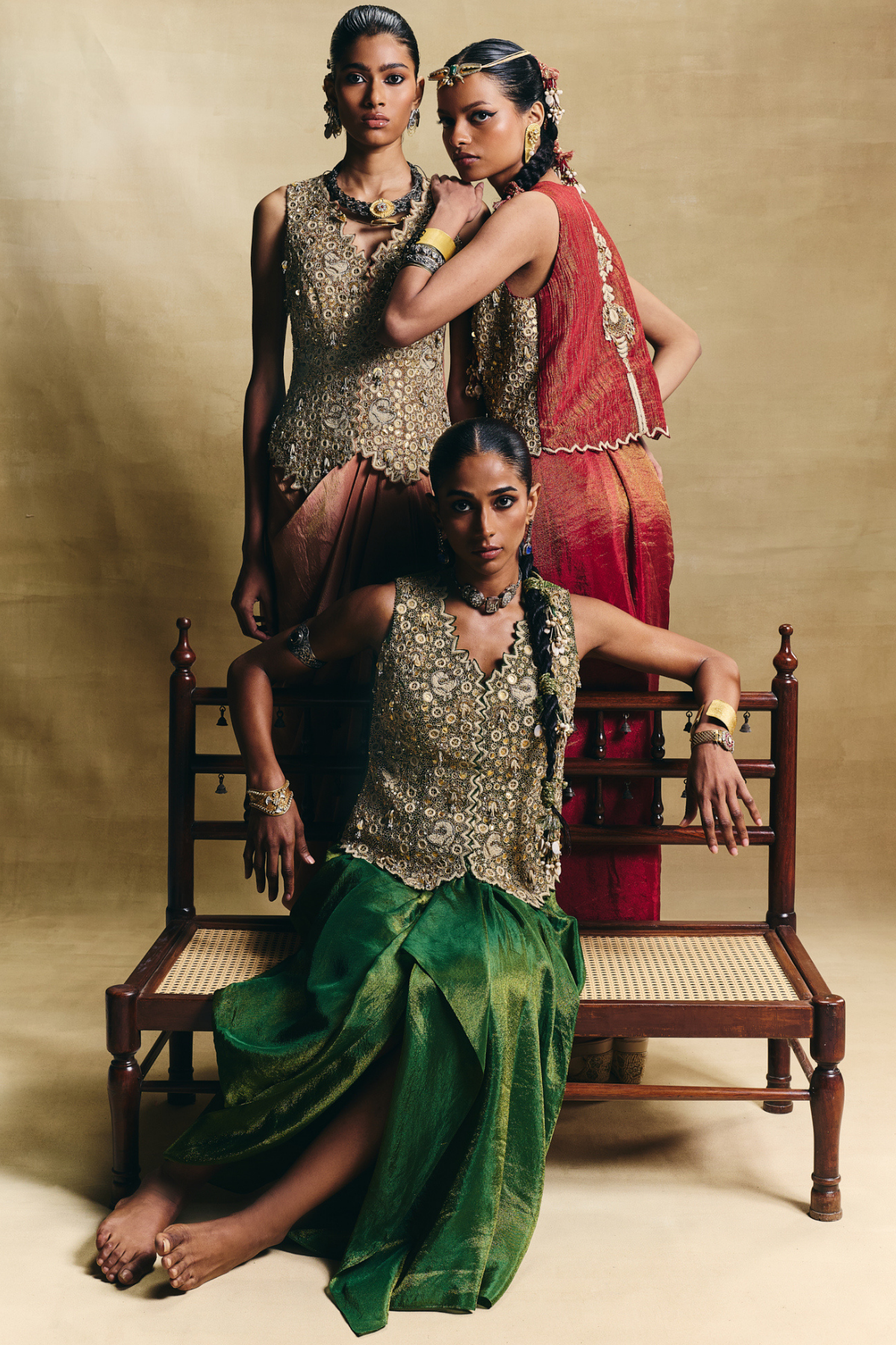 Green waistcoat & draped skirt