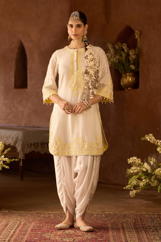 Ruhi - Daisy Ivory With Lemon Yellow Short Kurta And Dhoti