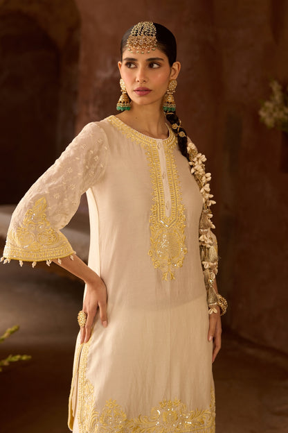 Ruhi - Daisy Ivory With Lemon Yellow Short Kurta And Dhoti