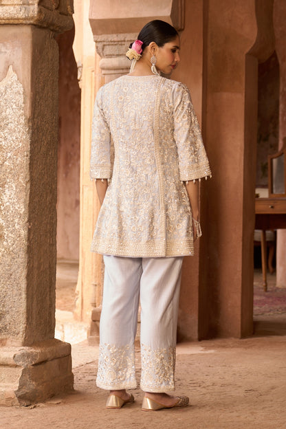 Saboor - Blue Short A-line Kurta With Straight Pants And Dupatta