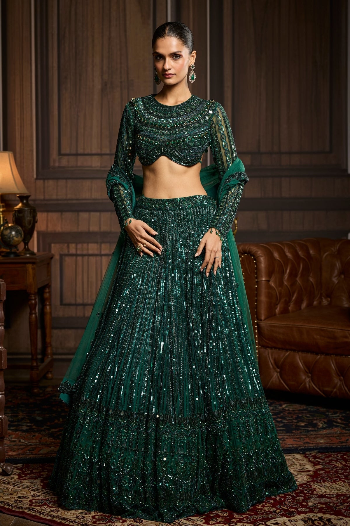 EMERALD GREEN EMBELLISHED LEHENGA SET