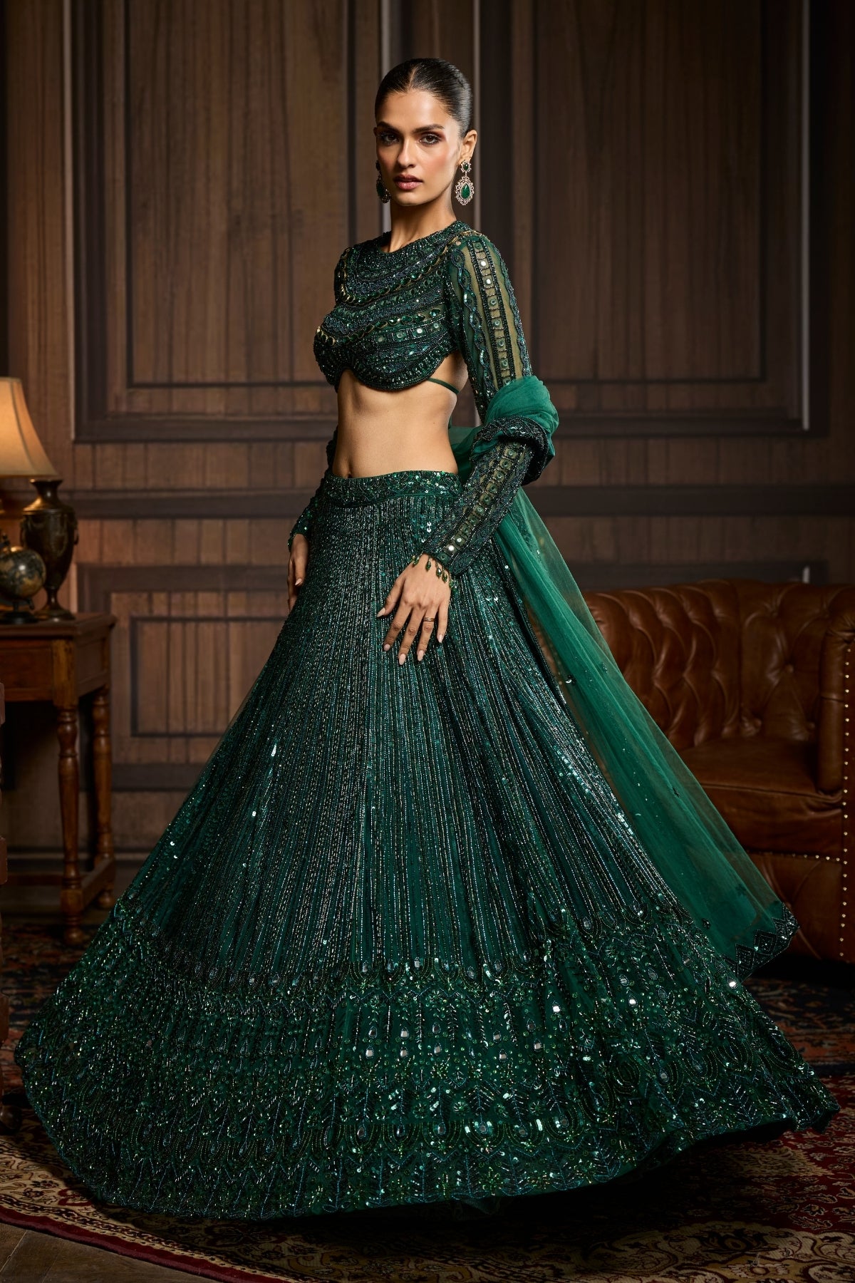 EMERALD GREEN EMBELLISHED LEHENGA SET
