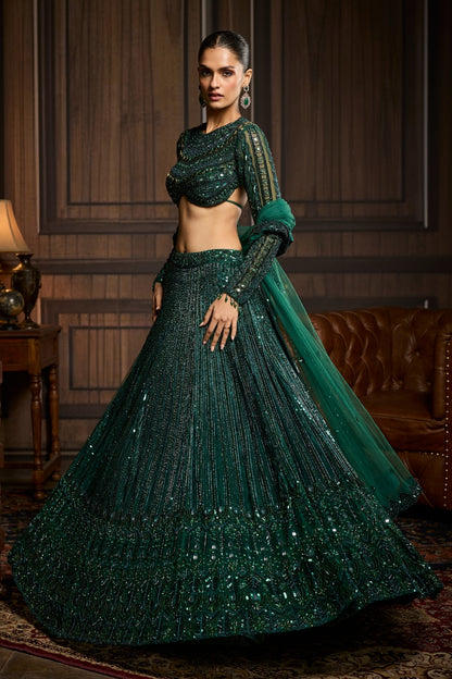 EMERALD GREEN EMBELLISHED LEHENGA SET
