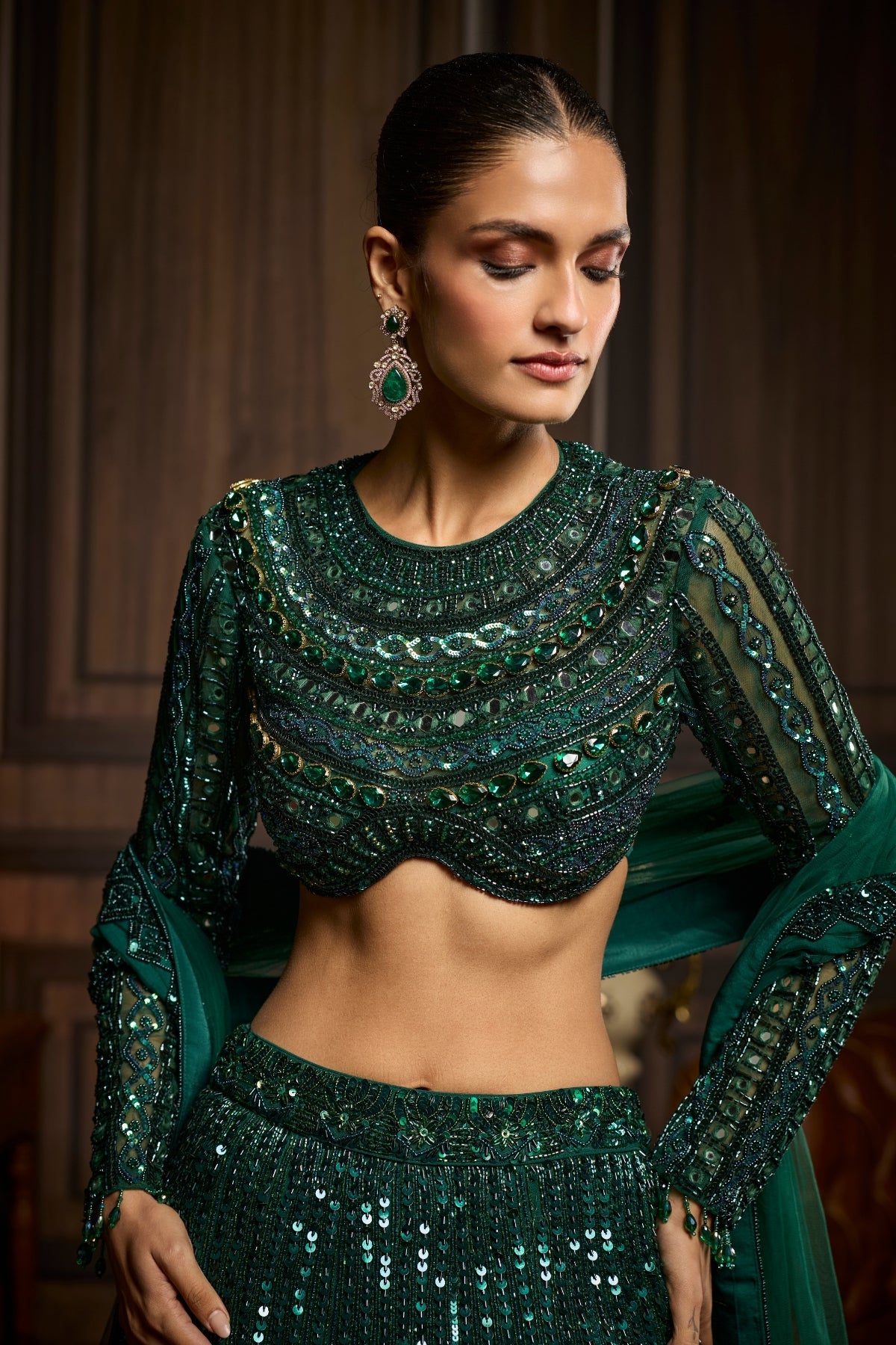 EMERALD GREEN EMBELLISHED LEHENGA SET