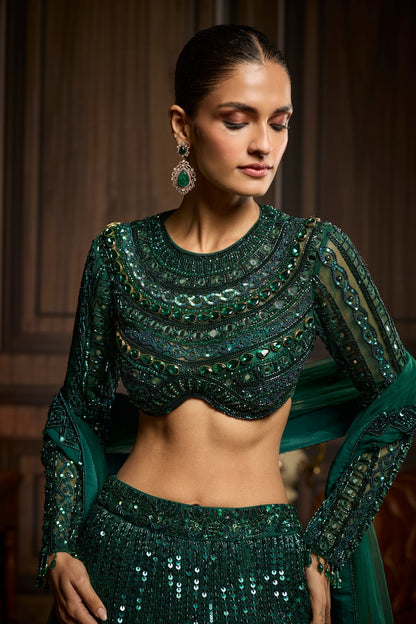 EMERALD GREEN EMBELLISHED LEHENGA SET