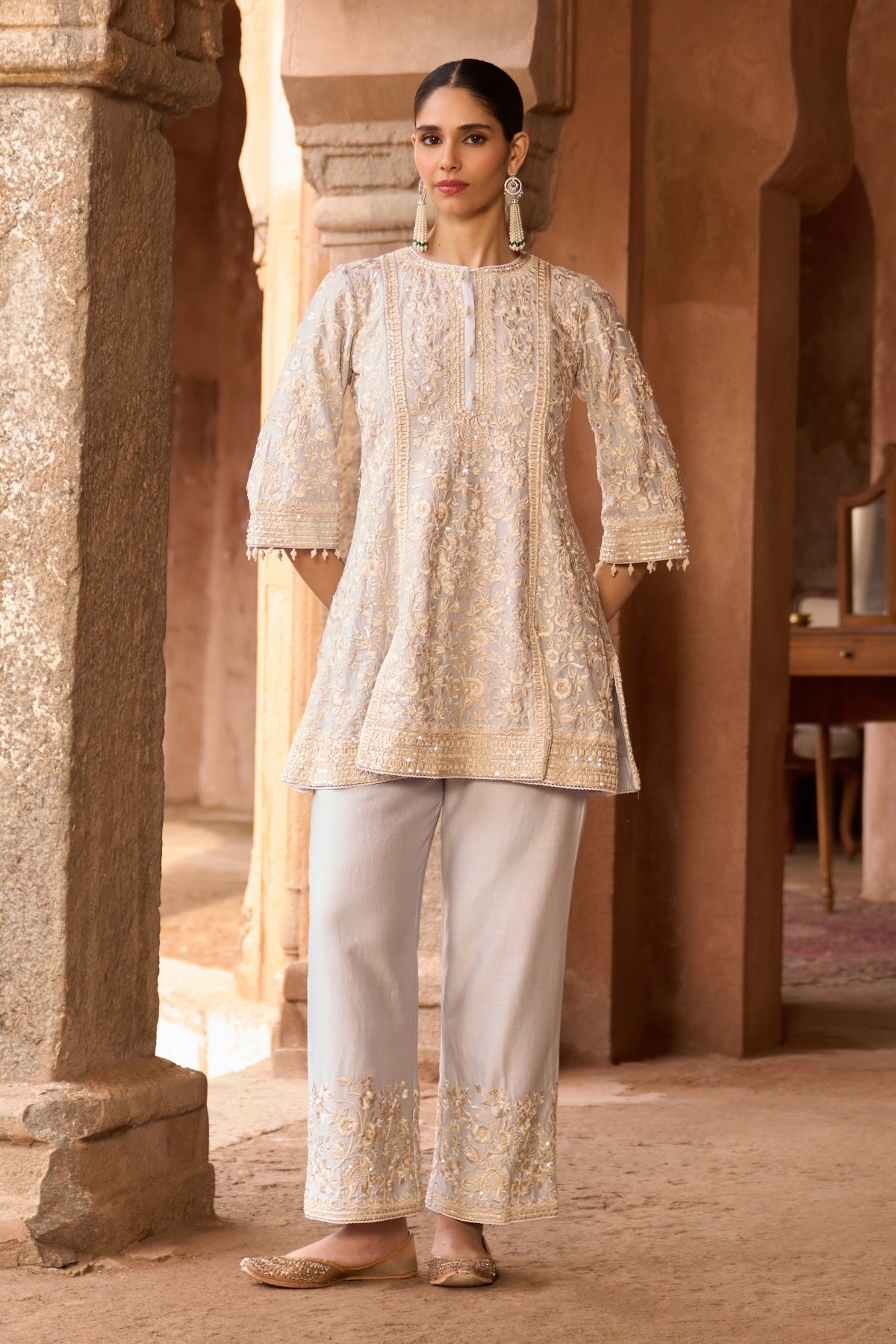 Saboor - Blue Short A-line Kurta With Straight Pants And Dupatta