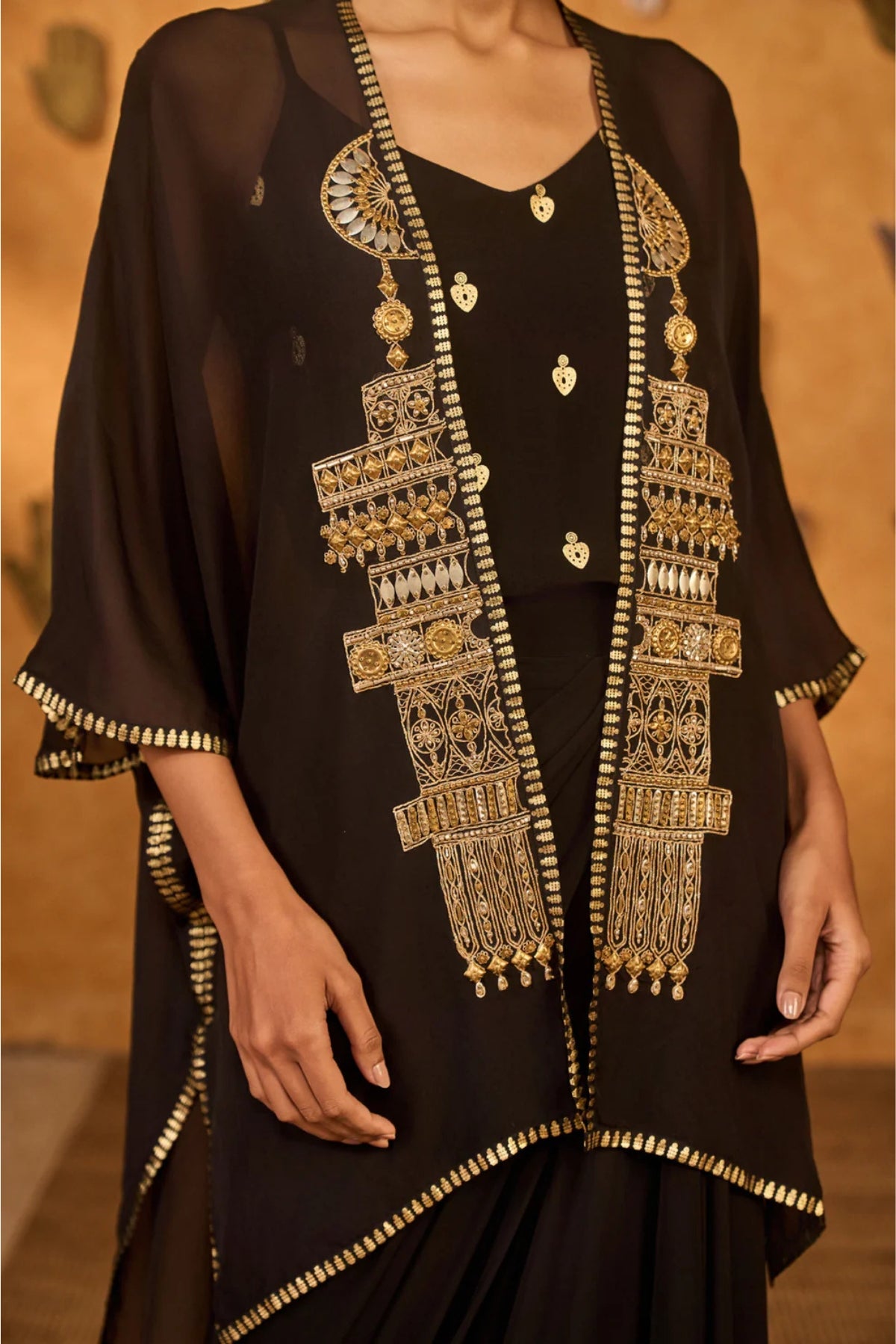 Black Heartbeat Draped Cape Set