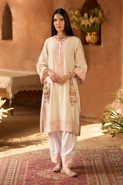 Anam - Daisy Ivory With Pink A-line Kurta With Salwar And Dupatta