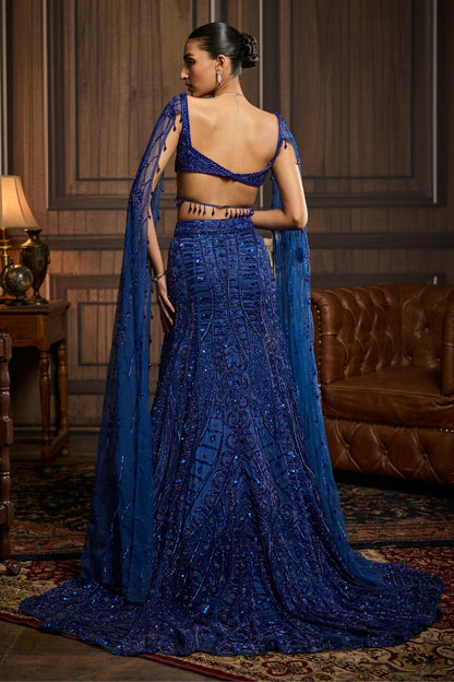 ELECTRIC BLUE  TRAIL MERMAID SKIRT SAREE SET