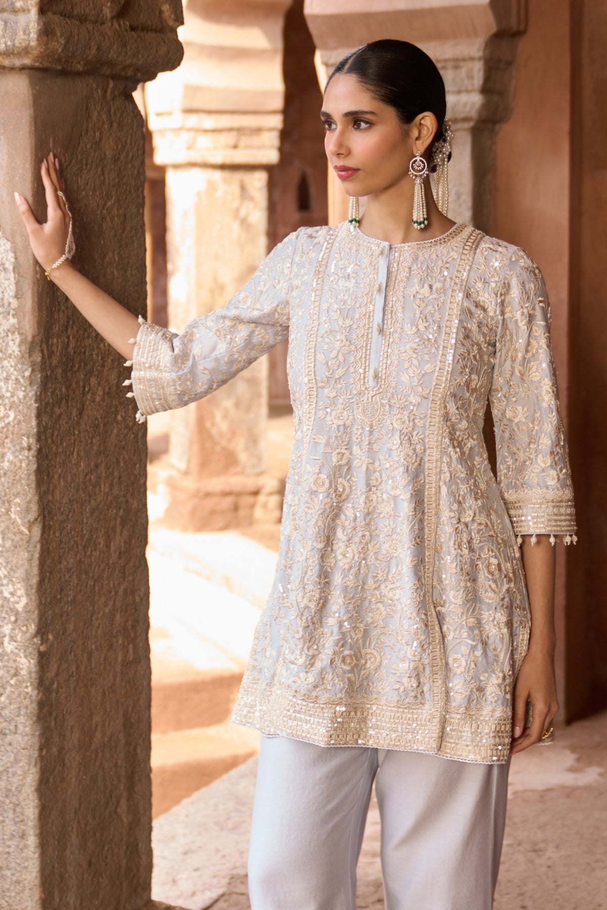 Saboor - Blue Short A-line Kurta With Straight Pants And Dupatta