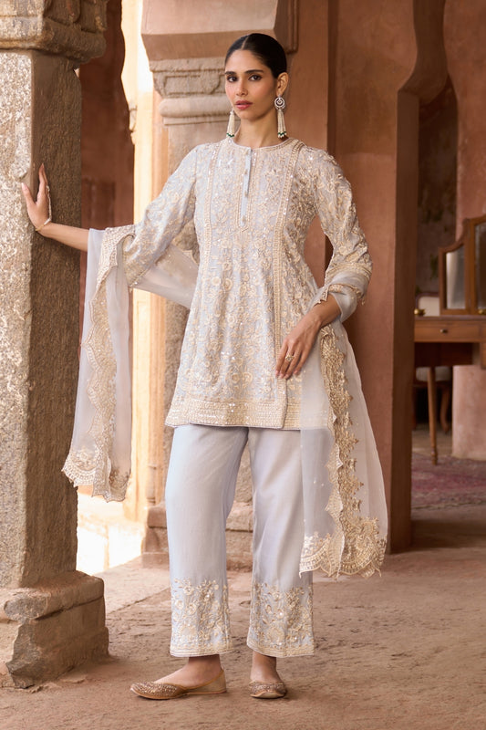 Saboor - Blue Short A-line Kurta With Straight Pants And Dupatta