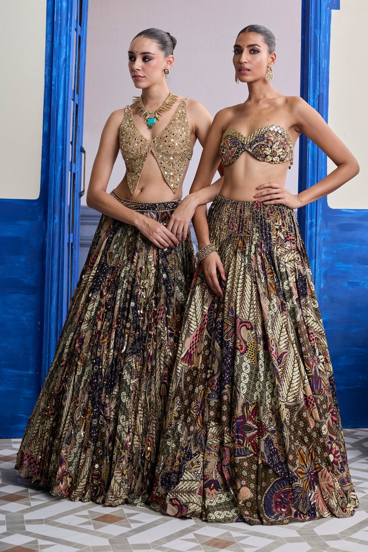 GOLD EMBROIDERED BLOUSE WITH HIGHLIGHTED LEHENGA & EMBROIDERED DUPATTA SET