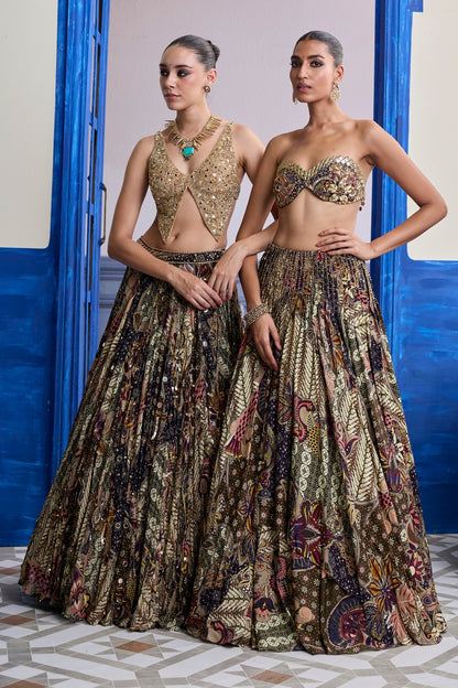 GOLD EMBROIDERED BLOUSE WITH HIGHLIGHTED LEHENGA & EMBROIDERED DUPATTA SET