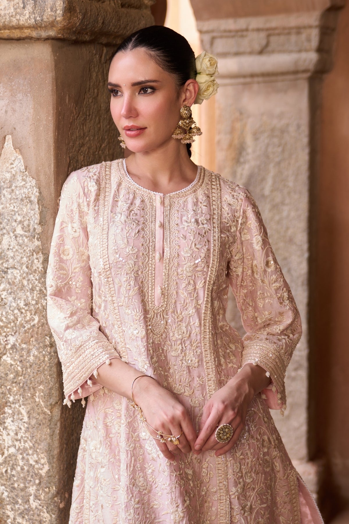 Saboor - Pink Short A-line Kurta With Straight Pants And Dupatta