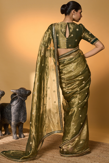 Green Polka Tissue Saree