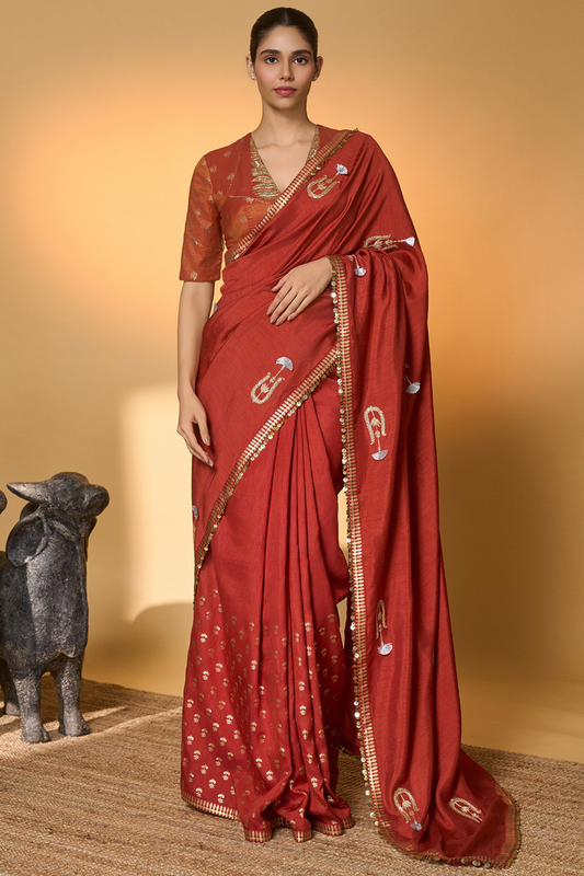 Rust Coastal Crescent Saree