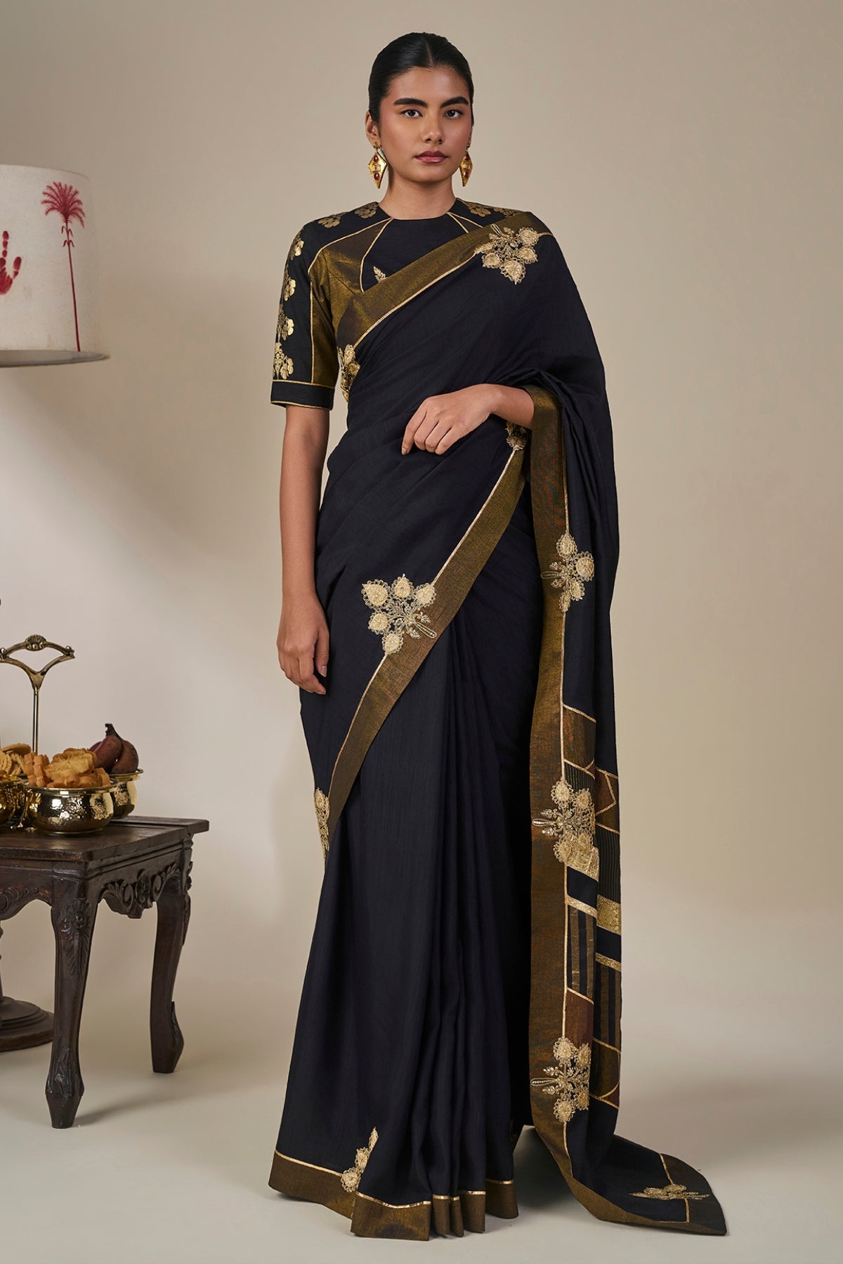 Black Golden Flame Saree