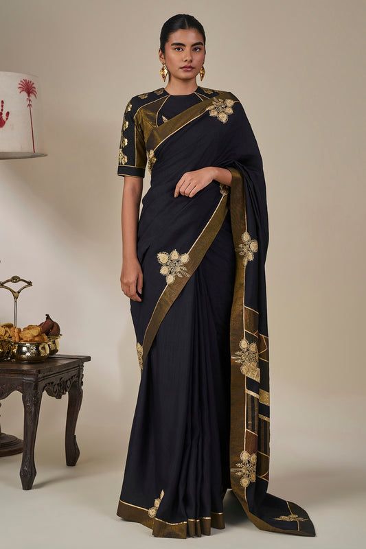 Black Golden Flame Saree