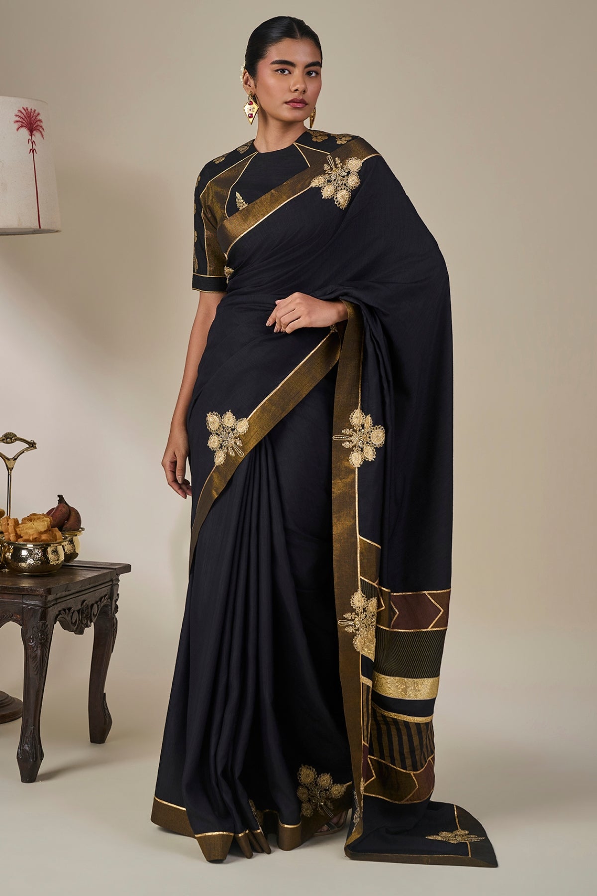 Black Golden Flame Saree